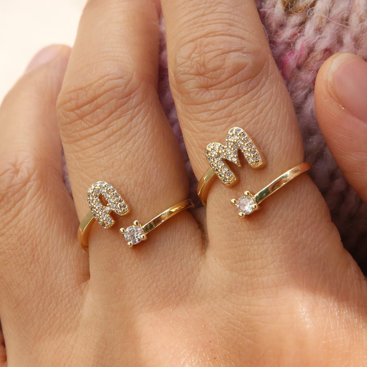Luna Dot Initial Ring