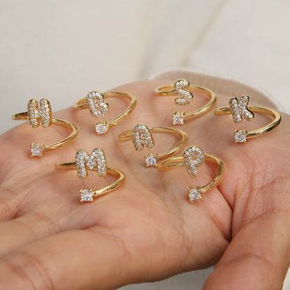 Luna Dot Initial Ring