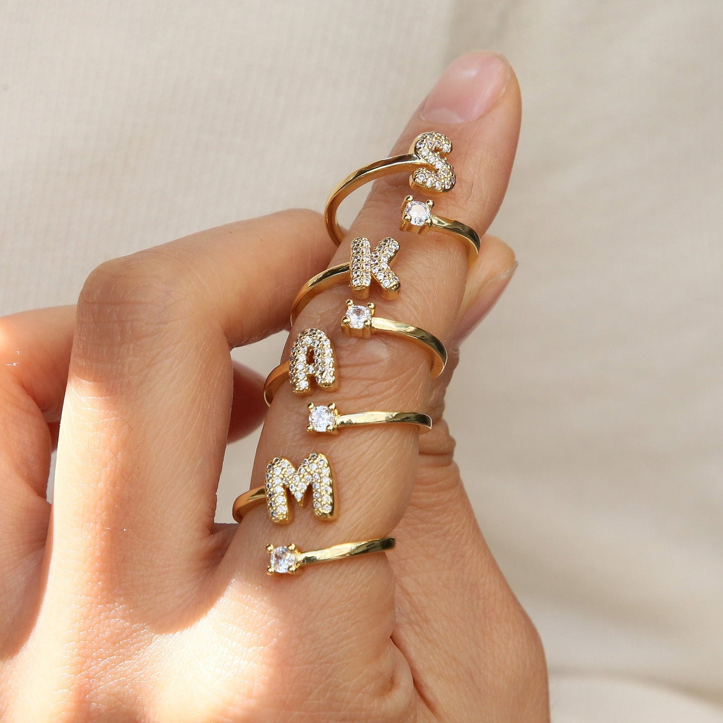 Luna Dot Initial Ring